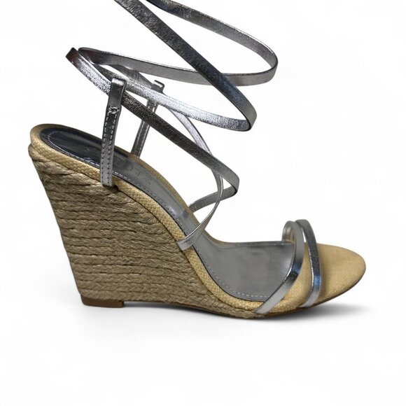 Schutz Women's Deonne Metallic Silver Leather Wedge Sandal Sz 7 NEW IN BOX - Picture 7 of 14